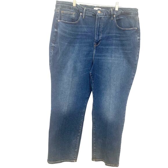 Good American Jeans 24 Blue Straight Leg High Rise Stretch Denim Med Wash NWOT - Picture 1 of 10
